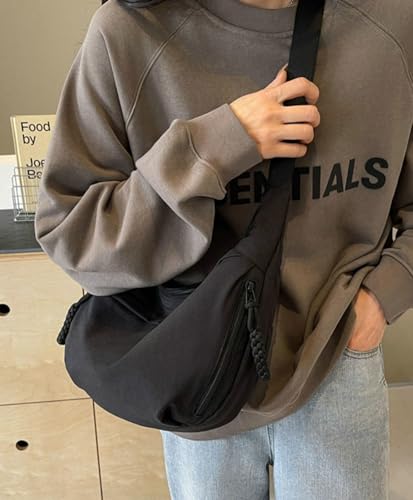 Rungion Hobo Bag for Women Men Crescent Shoulder Bag Retro Nylon Canvas Crossbody Bag Slouchy Corduroy Dumpling Bag Purse - Image 3