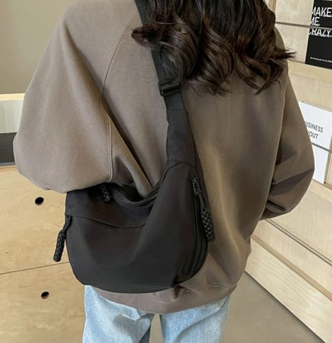 Rungion Hobo Bag for Women Men Crescent Shoulder Bag Retro Nylon Canvas Crossbody Bag Slouchy Corduroy Dumpling Bag Purse - Image 4