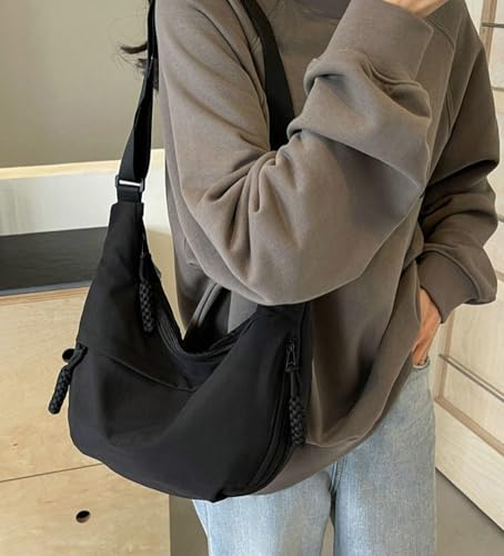 Rungion Hobo Bag for Women Men Crescent Shoulder Bag Retro Nylon Canvas Crossbody Bag Slouchy Corduroy Dumpling Bag Purse - Image 2