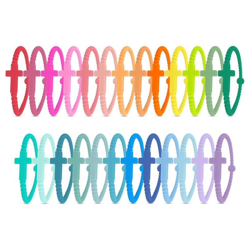Ryan & Rose Jesus Bracelets - Cross Silicone Bracelet (Kaleidoscope (25 Pack), Small) - Image 1