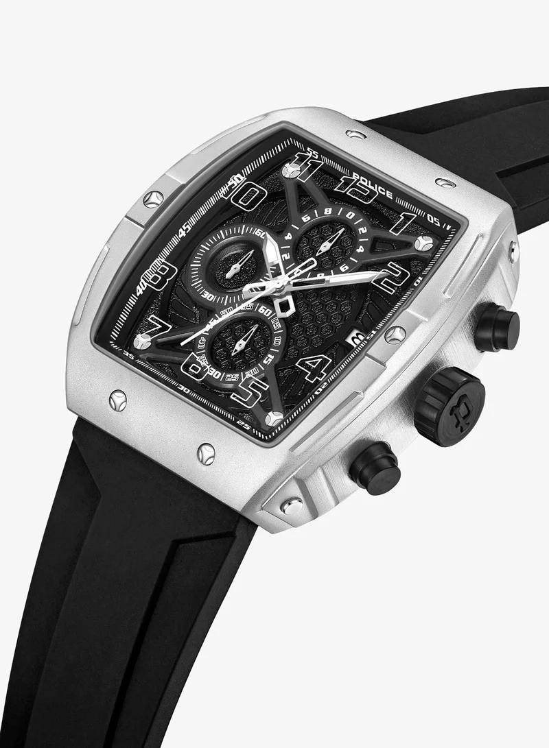 Police Coswig Black Dial Black Silicone Strap Gents Chronograph Watch With Alloy Case