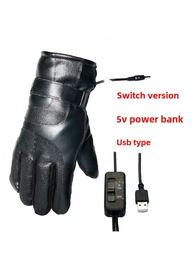 Electric Car Electric Heating Gloves Motorcycle Battery Car Tricycle Winter Riding Usb Heating Winter Electric Hand Warmer-Color:Usb Type B Black 5v+pu Leather Fabric-Applicable Models:One Size Fits All  - Image 1