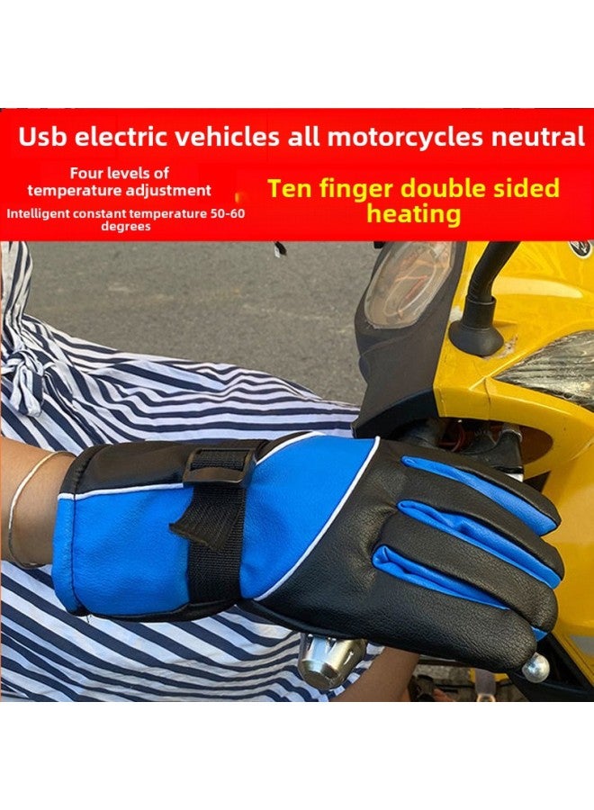 Electric Car Electric Heating Gloves Motorcycle Battery Car Tricycle Winter Riding Usb Heating Winter Electric Hand Warmer-Color:Usb Type B Black 5v+pu Leather Fabric-Applicable Models:One Size Fits All  - Image 2