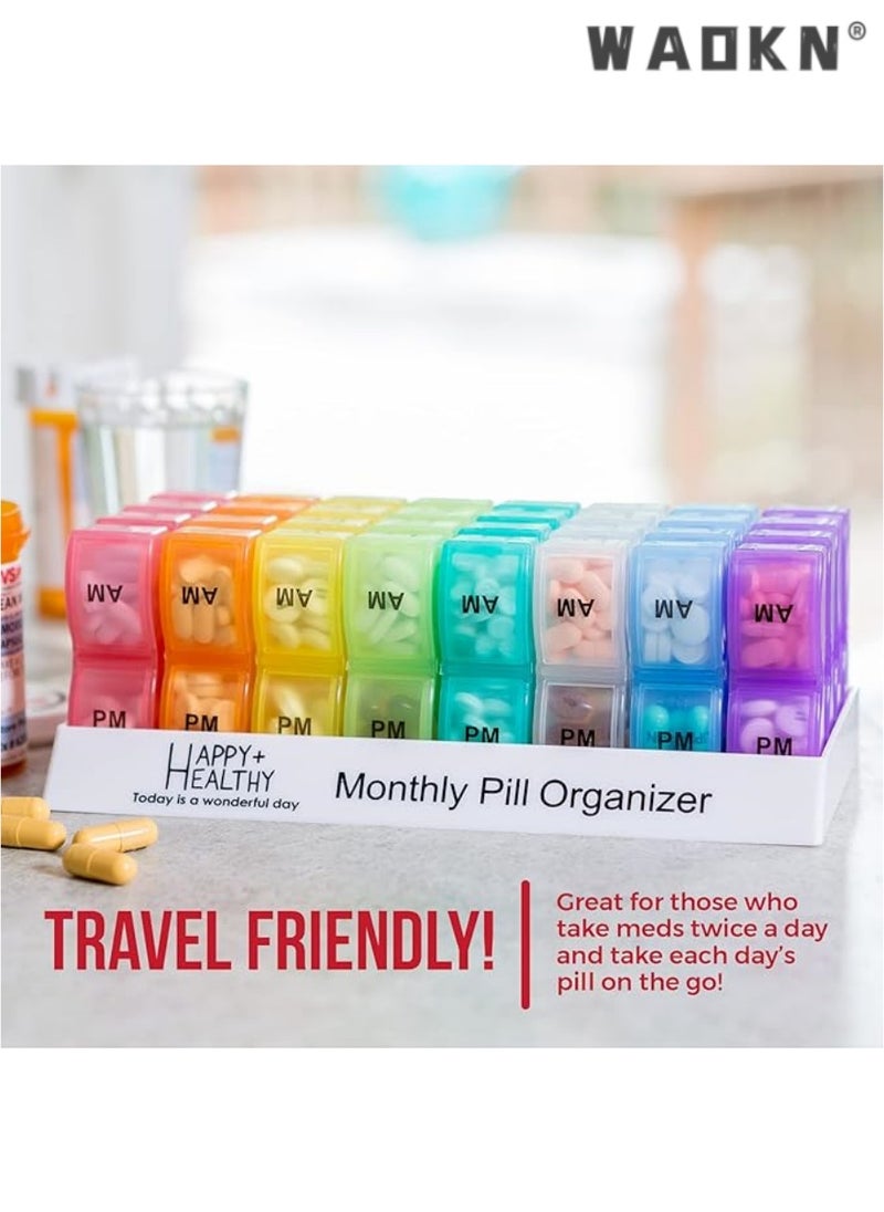 Pill Organizer Monthly - 31 Day Am/Pm Daily Pill Organizer 32 Pill Cases for Each Day, Pill Dispenser and Monthly Pill Organizer Box for Vitamins, Medicine and Medication