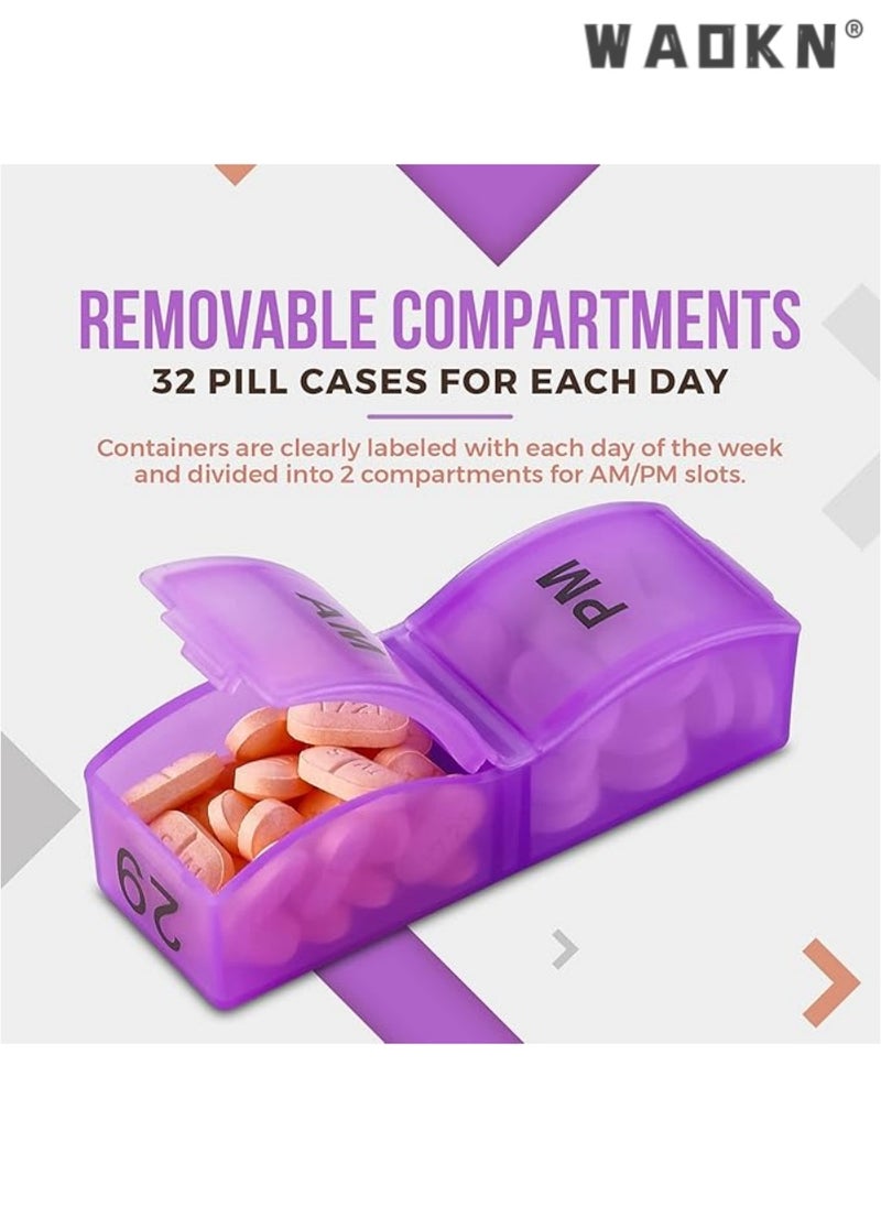Pill Organizer Monthly - 31 Day Am/Pm Daily Pill Organizer 32 Pill Cases for Each Day, Pill Dispenser and Monthly Pill Organizer Box for Vitamins, Medicine and Medication