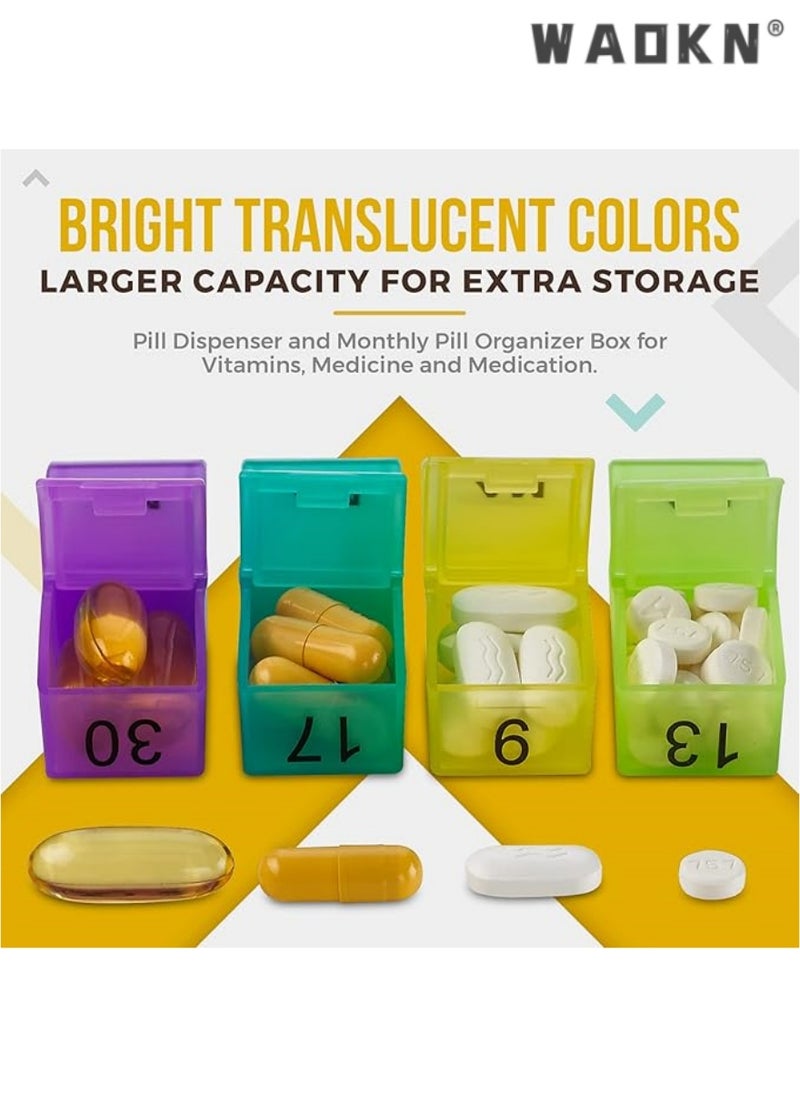 Pill Organizer Monthly - 31 Day Am/Pm Daily Pill Organizer 32 Pill Cases for Each Day, Pill Dispenser and Monthly Pill Organizer Box for Vitamins, Medicine and Medication
