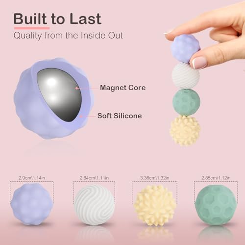 Ednzion Fidget Toys Adults 4PCS Magnetic Silicone Stress Balls for Anxiety Focus ADHD Relief Textured Sensory Desk Gadgets Stocking Stuffers or Relaxing Gifts for Women Teens Girls - Image 5