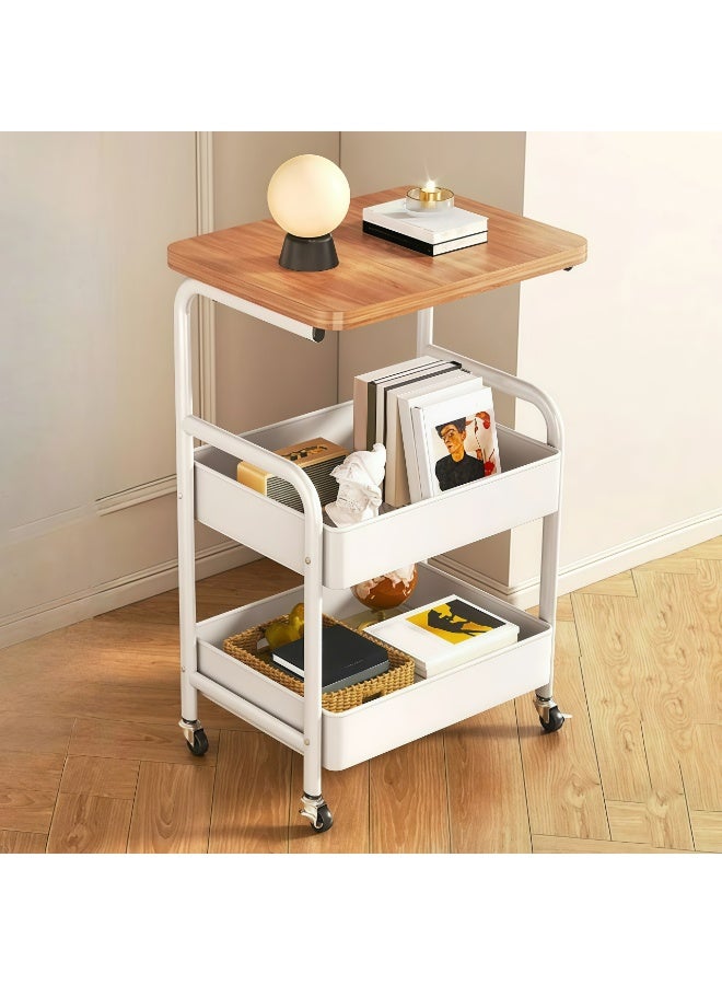 BLOOMING TIME 3-Tier Storage Cart with Tabletop,Portable Wheels, Easy Assembly, Space-Saving Design for Living Room, Kitchen, Office, Metal and Wood Construction - Image 1