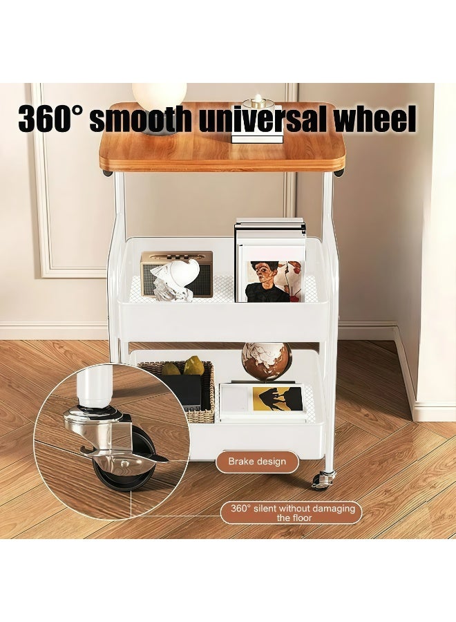 BLOOMING TIME 3-Tier Storage Cart with Tabletop,Portable Wheels, Easy Assembly, Space-Saving Design for Living Room, Kitchen, Office, Metal and Wood Construction - Image 5