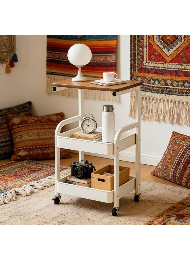 BLOOMING TIME 3-Tier Storage Cart with Tabletop,Portable Wheels, Easy Assembly, Space-Saving Design for Living Room, Kitchen, Office, Metal and Wood Construction - Image 4