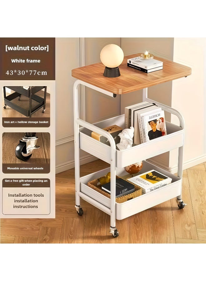 BLOOMING TIME 3-Tier Storage Cart with Tabletop,Portable Wheels, Easy Assembly, Space-Saving Design for Living Room, Kitchen, Office, Metal and Wood Construction - Image 2