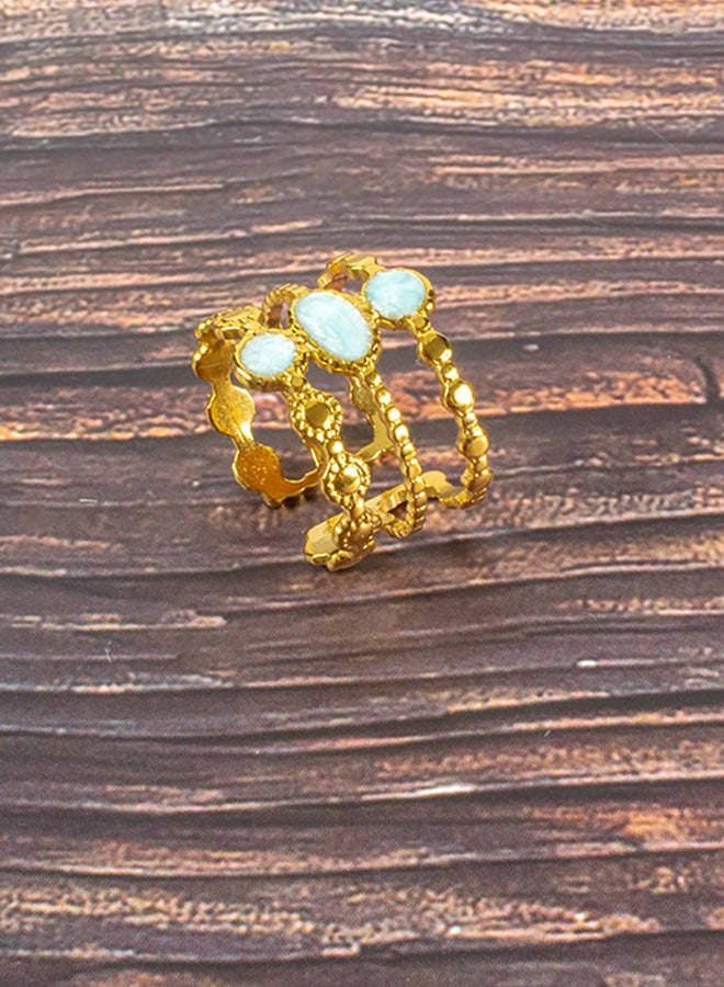 The Black Pearl Accessories Turquoise Stone Free Size Golden Stainless Steel Ring  - Image 1