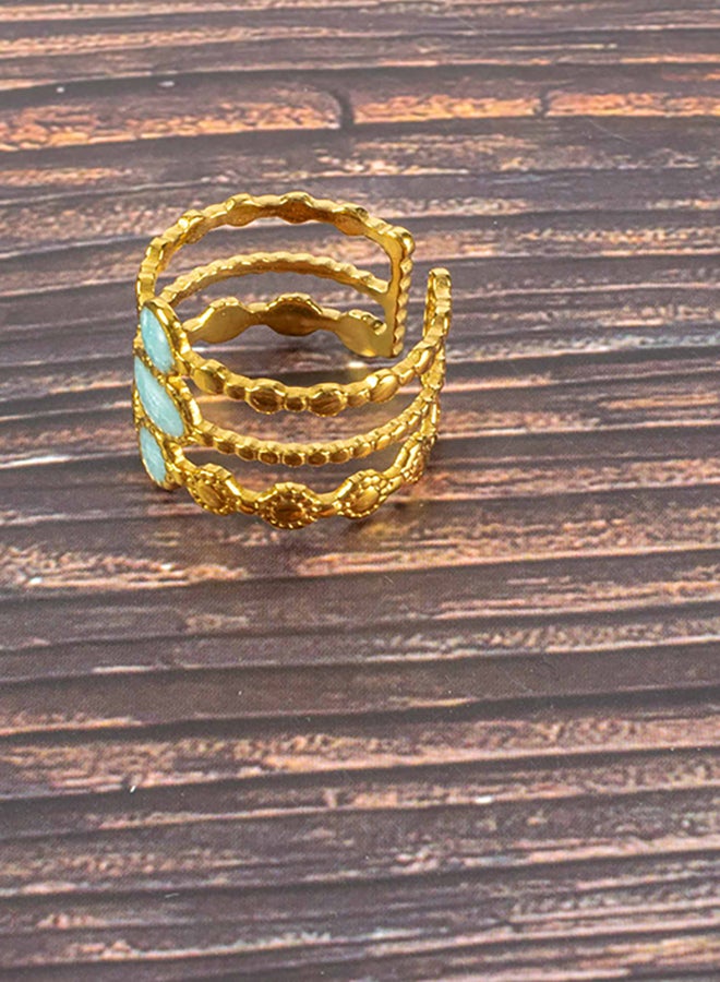The Black Pearl Accessories Turquoise Stone Free Size Golden Stainless Steel Ring  - Image 3