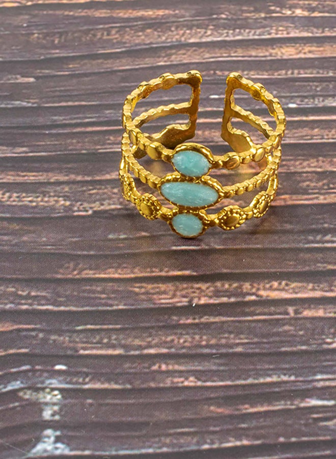 The Black Pearl Accessories Turquoise Stone Free Size Golden Stainless Steel Ring  - Image 2