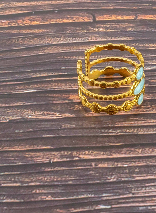 The Black Pearl Accessories Turquoise Stone Free Size Golden Stainless Steel Ring  - Image 4