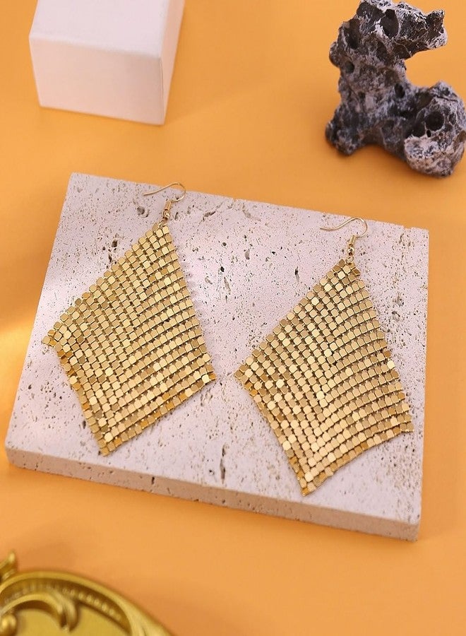 Xeyau Gold Earring Sequin Earrings Rhinestone Disco Earrings Mesh Grid Tassel Drop Earring Jewelry Accessorie - Image 4