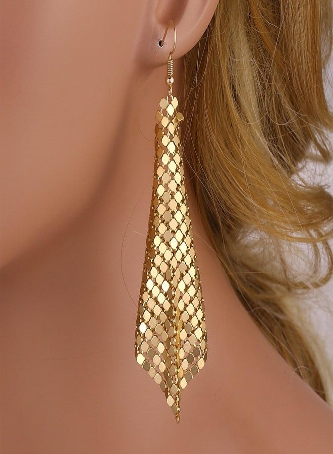 Xeyau Gold Earring Sequin Earrings Rhinestone Disco Earrings Mesh Grid Tassel Drop Earring Jewelry Accessorie - Image 2
