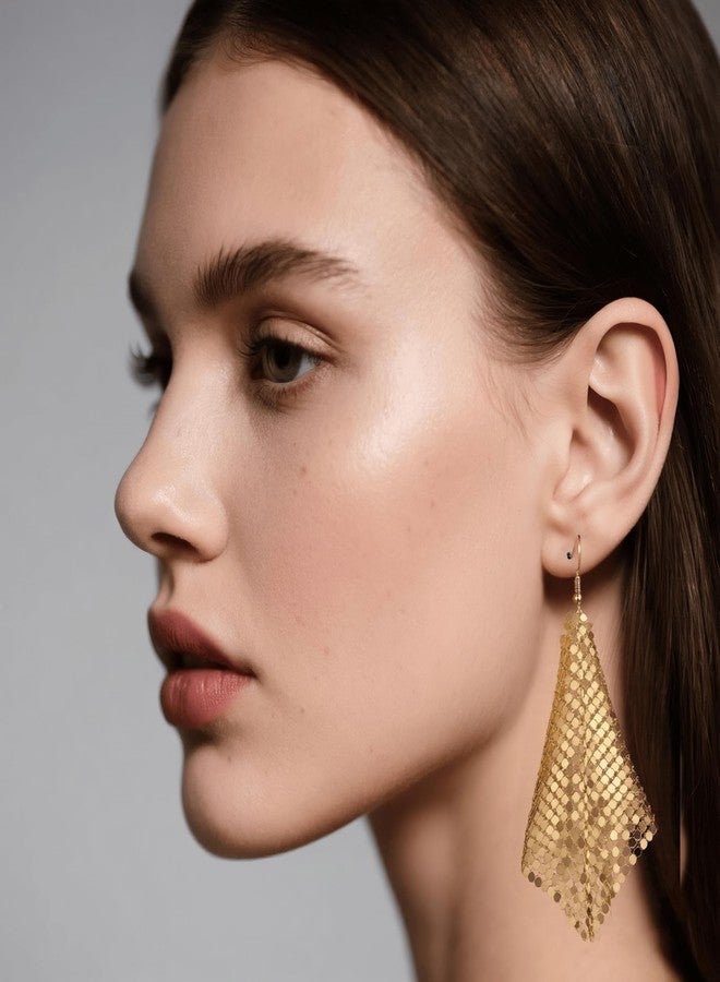Xeyau Gold Earring Sequin Earrings Rhinestone Disco Earrings Mesh Grid Tassel Drop Earring Jewelry Accessorie - Image 3