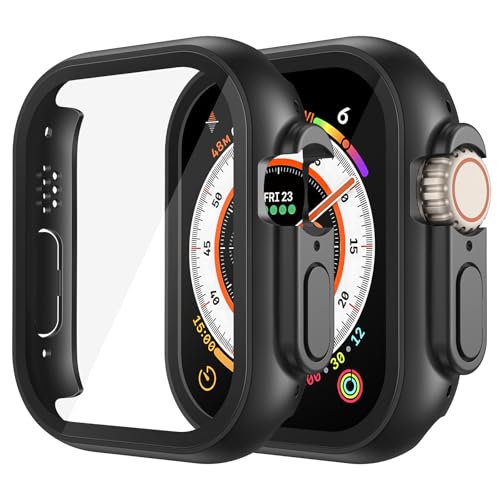 Misxi 2 Pack Hard PC Case Built in Tempered Glass Compatible with 49mm Apple Watch Ultra 3 (2025) / Ultra 2 / Ultra, Thin Protective Case with Screen Protector for iWatch, Shockproof Cover with Button, Black - Image 1