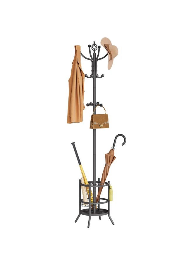 Tajsoon Coat Rack Freestanding, Coat Tree with Umbrella Holder, Coat Hangers Stand with 16 Hooks, Coat Stand for Living Room, Bedroom, Office, Grey - Image 1