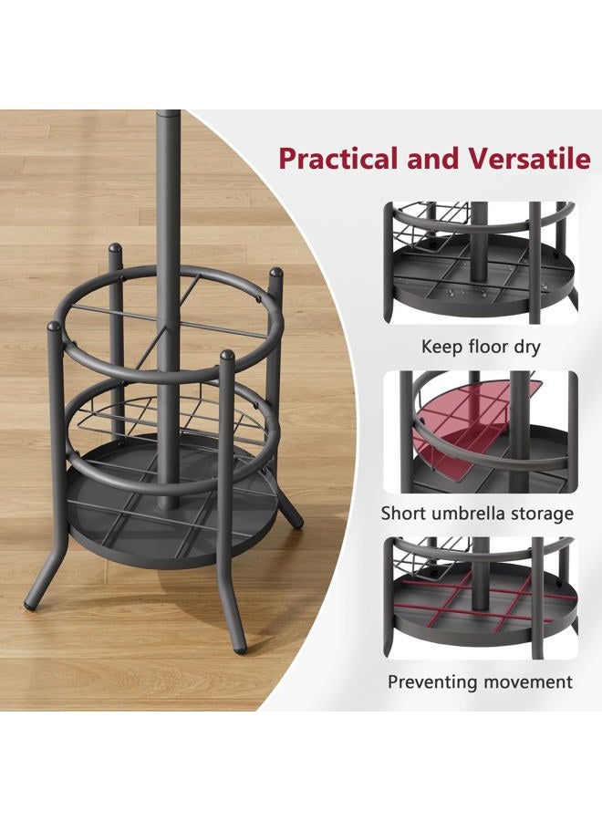 Tajsoon Coat Rack Freestanding, Coat Tree with Umbrella Holder, Coat Hangers Stand with 16 Hooks, Coat Stand for Living Room, Bedroom, Office, Grey - Image 4