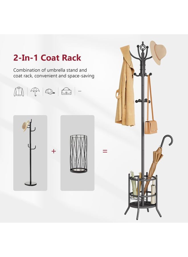 Tajsoon Coat Rack Freestanding, Coat Tree with Umbrella Holder, Coat Hangers Stand with 16 Hooks, Coat Stand for Living Room, Bedroom, Office, Grey - Image 3