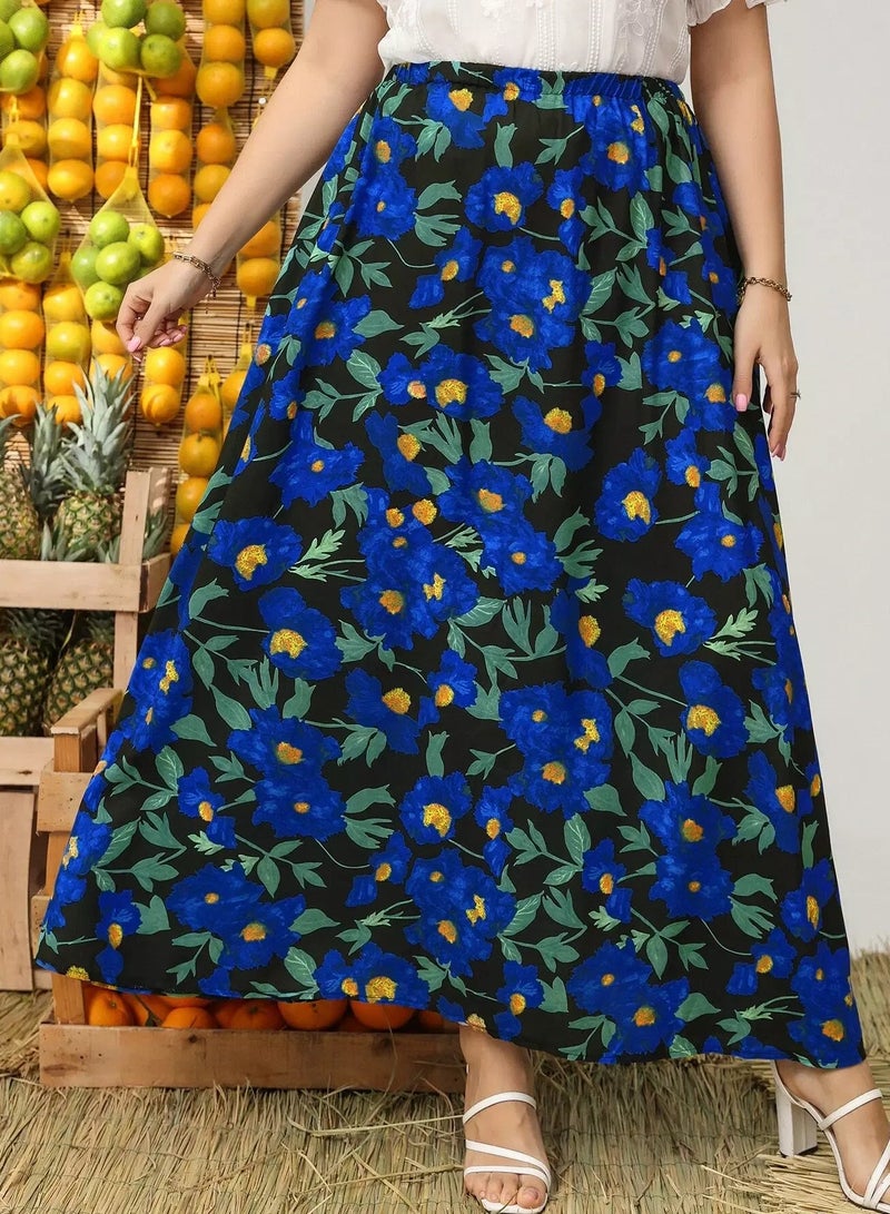 Plus Allover Floral Print Skirt - Image 1