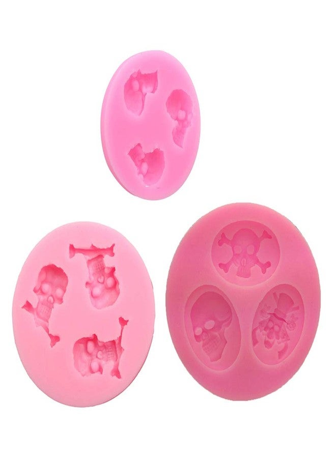 FOYARA 3D Skull Silicone Fondant Molds for Cake Decoration Halloween Chocolate Candy Moulds Polymer Clay Molds Pack of 3 - Image 1