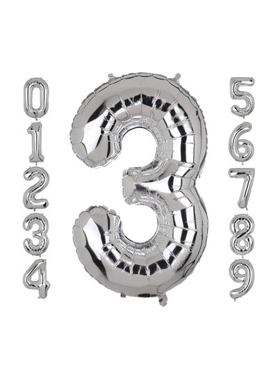 Goldedge Number 3, 32 Inch Number Balloons Foil Silver