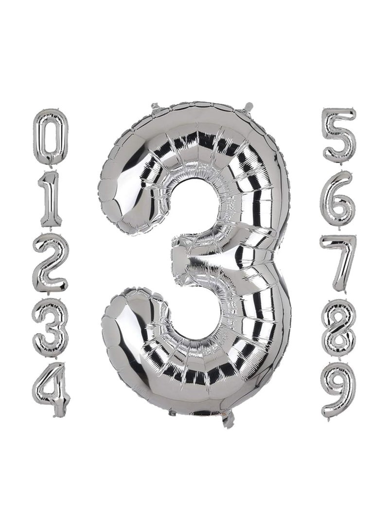Goldedge Number 3, 32 Inch Number Balloons Foil Silver - Glamorous Party Decorations for Birthdays, Anniversaries, and Special Events - Image 1