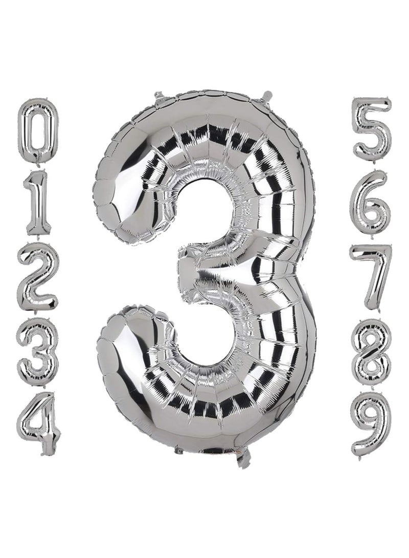 Goldedge Number 3, 32 Inch Number Balloons Foil Silver - Glamorous Party Decorations for Birthdays, Anniversaries, and Special Events - Image 4