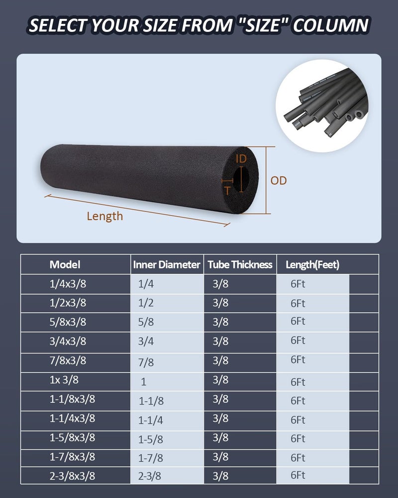 CZXNBI Pipe Insulation Foam Tube - 1" Foam Tubing for AC Unit, Guitar Stands, Exercise Machine Handle and Roof Rack (1" ID*3/8" TH-6Ft) - Image 2