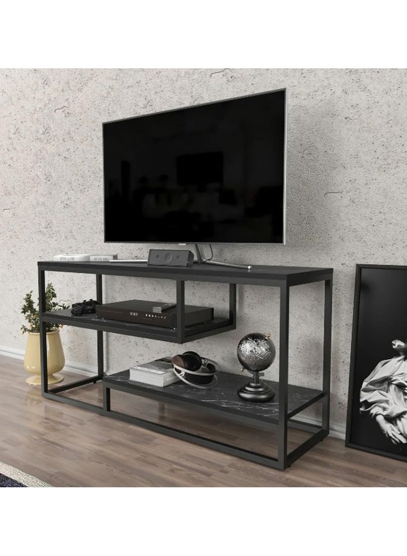 LINGWEI Modern TV Stand with Metal Frame and Marble Shelves Television Stand Modern TV Table TV Bench Multifunctional TV Desk TV Table 120.2x60x35.2 cm No Assembly Required - Image 2