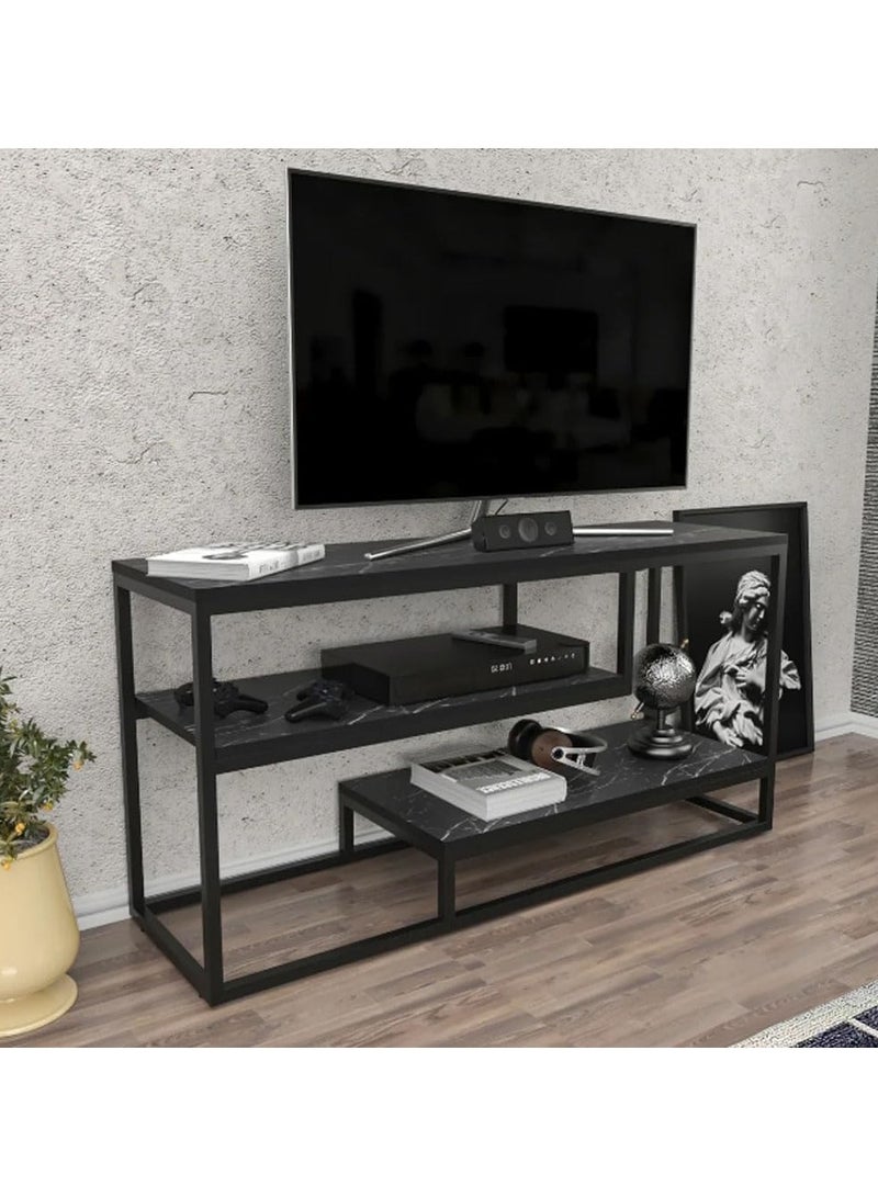 LINGWEI Modern TV Stand with Metal Frame and Marble Shelves Television Stand Modern TV Table TV Bench Multifunctional TV Desk TV Table 120.2x60x35.2 cm No Assembly Required - Image 3