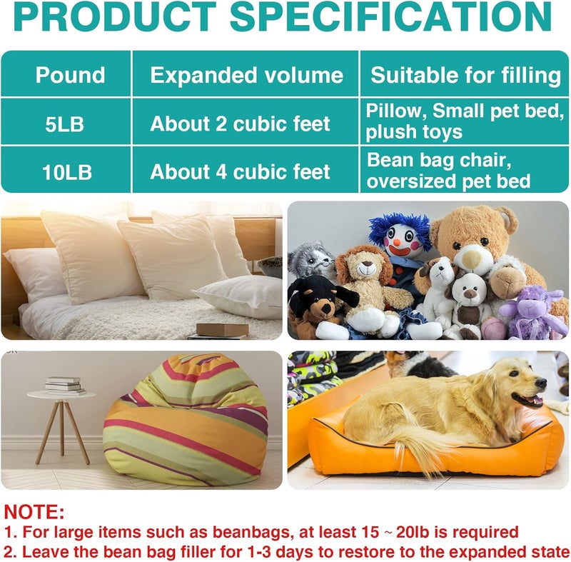 Acostop Shredded Memory Foam Filler - Premium Soft Pillow Stuffing - Couch Cushion Filling for Bean Bag Chairs, Pouf, Dog Beds, Arts & Crafts - 10LB, Mix Color - Image 4
