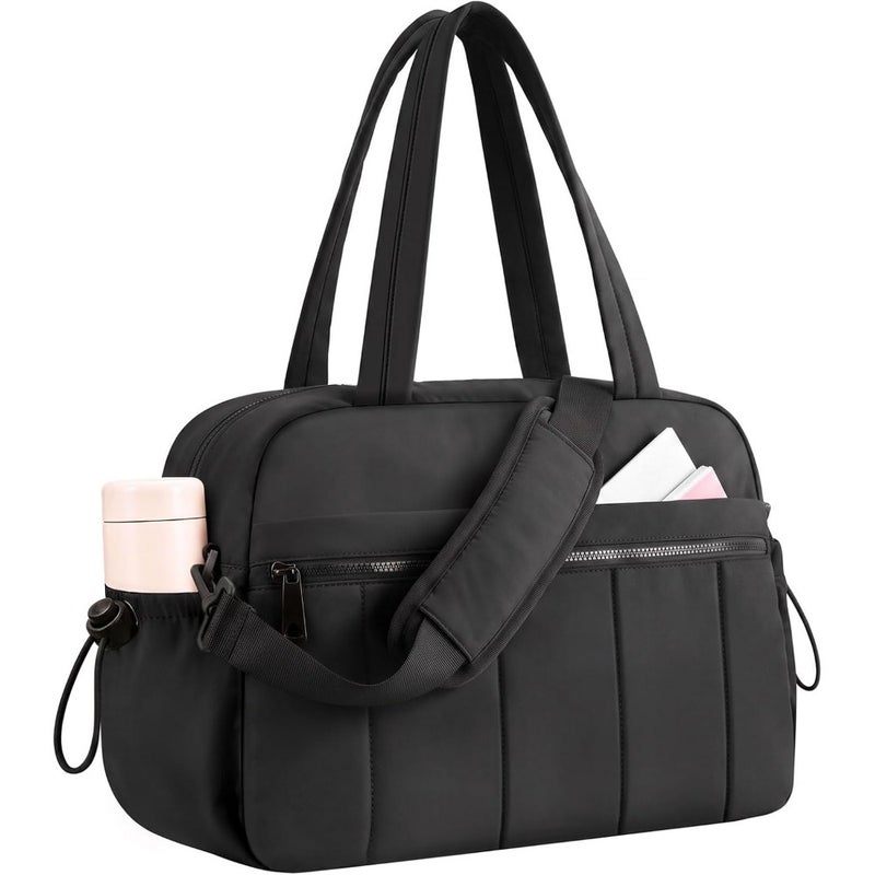 24L gym bag for women: lightweight polyester duffle for travel, black with waterproof wet pocket and quick-dry lining - Image 1