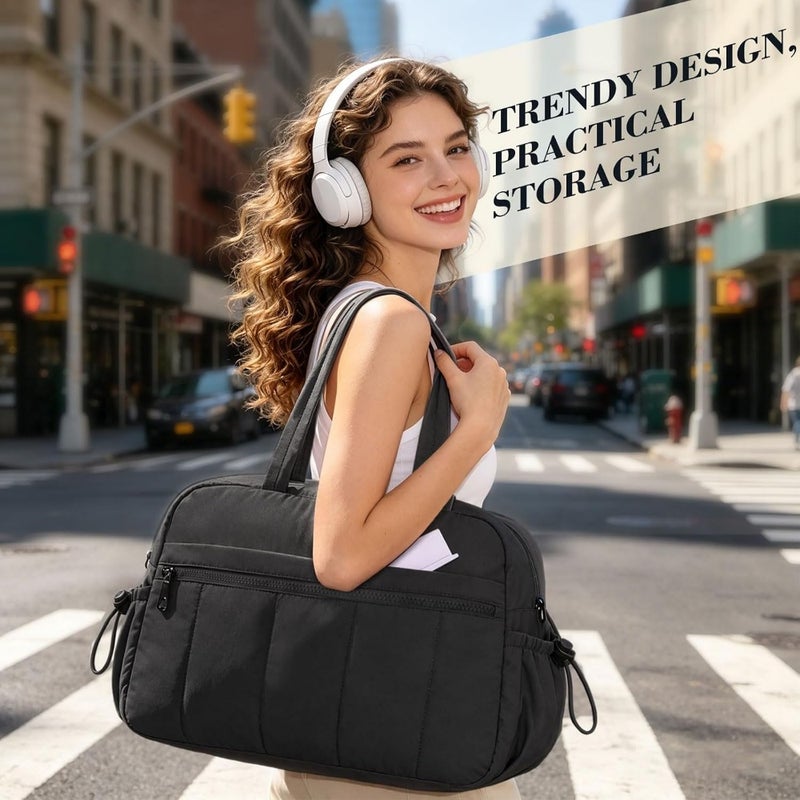 24L gym bag for women: lightweight polyester duffle for travel, black with waterproof wet pocket and quick-dry lining - Image 2