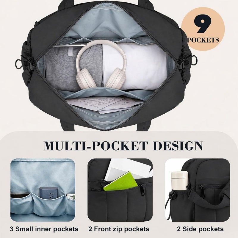 24L gym bag for women: lightweight polyester duffle for travel, black with waterproof wet pocket and quick-dry lining - Image 5