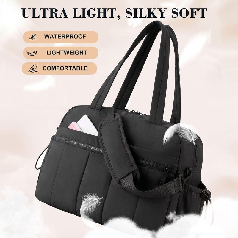 24L gym bag for women: lightweight polyester duffle for travel, black with waterproof wet pocket and quick-dry lining - Image 3