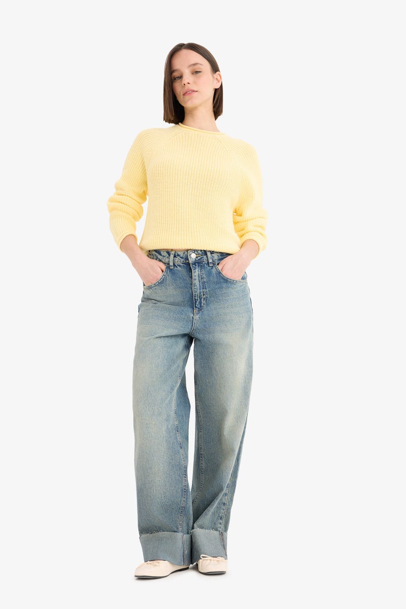 DeFacto Yellow Woman Regular Fit Crew Neck Basic Knit Pullover Casual - Image 2