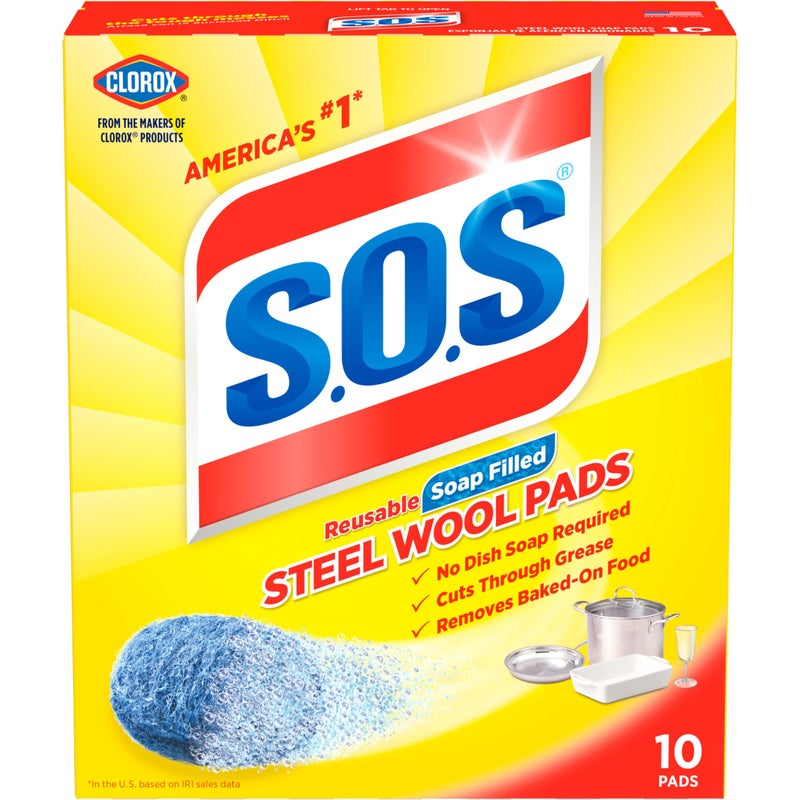 S.O.S-10002 , Steel Wool Soap Pads, 10 Ct - Image 1