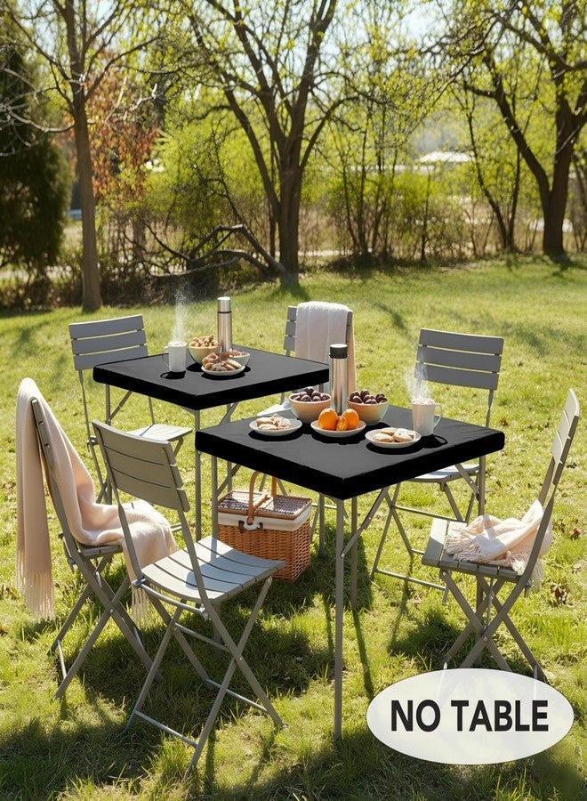 LUSHVIDA 2 Packs Vinyl Card Tablecloth with Flannel Backing 36x36 inch - Waterproof Plastic Table Cover for Square Folding Table Cloth with Elastic Edges, Black - Image 2