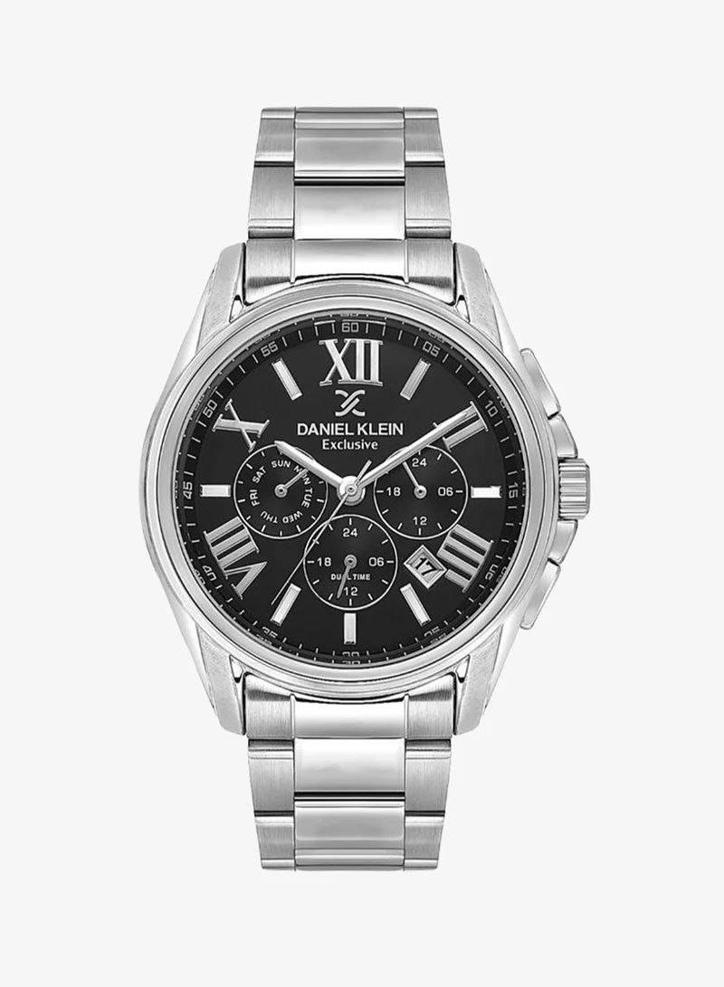 DANIEL KLEIN Men's Stainless Steel Silver Alloy Case Analog Black Round Sunray Dial Japanese Quartz Exclusive 50 Meters Water Resistant