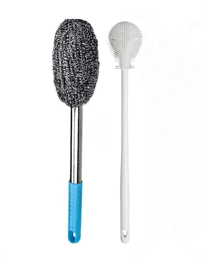 ZIGZAP Bottle Cleaner Brush with Long Handle Steel Brush Bottle Washing Brush Stainless Steel Scrubber for Water Bottles, Baby Bottles - Multipurpose Kitchen and Bathroom Cleaner (Pack of 02) - Image 1