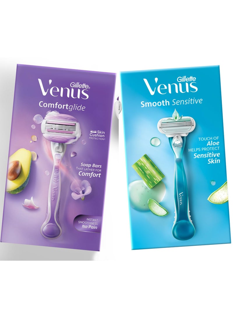 Venus Gillette Venus Women’s Razors – ComfortGlide Avocado + Smooth Sensitive Aloe (2-Pack) - Image 2