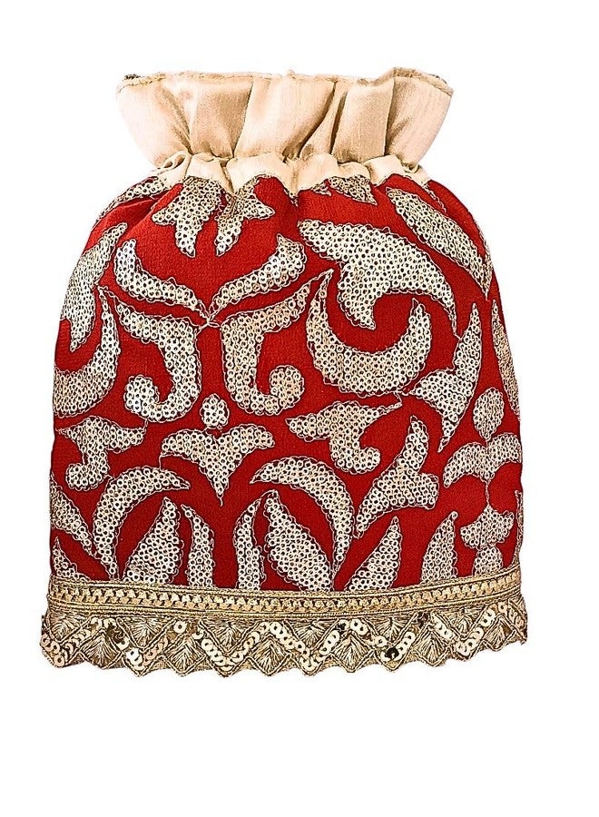 DUCHESS Potli Bag for Women, Ladies & Girls | Traditional Batua Purse with Sequin & Zari Embroidery | Ideal Potli Bag for Wedding, Return Gifts, Festive Functions | Dori Handle (Red) - Image 5