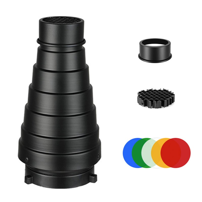 Metal Beam Cylinder Pig Beak Spotlight Cylinder with Honeycomb Grid 5pcs Colour Filter Kit Suitable for Bully Port / Bowens Port / Roof Lights - Image 1