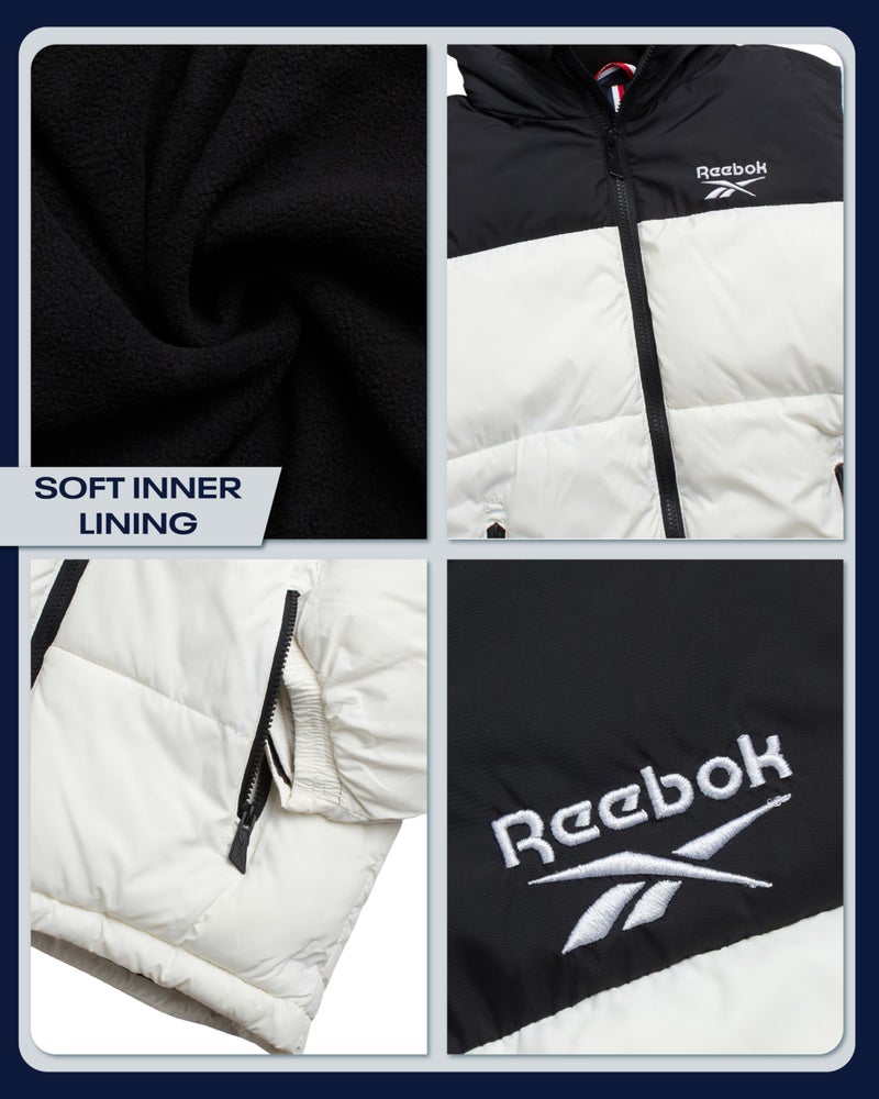 Reebok Boys Puffer Jacket - Heavyweight Water & Wind Resistant Quilted Boys Winter Coat - Fleece Insulated Kids Winter Jacket, Size 18-20, White - Image 3
