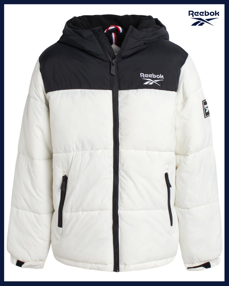 Reebok Boys Puffer Jacket - Heavyweight Water & Wind Resistant Quilted Boys Winter Coat - Fleece Insulated Kids Winter Jacket, Size 18-20, White - Image 5