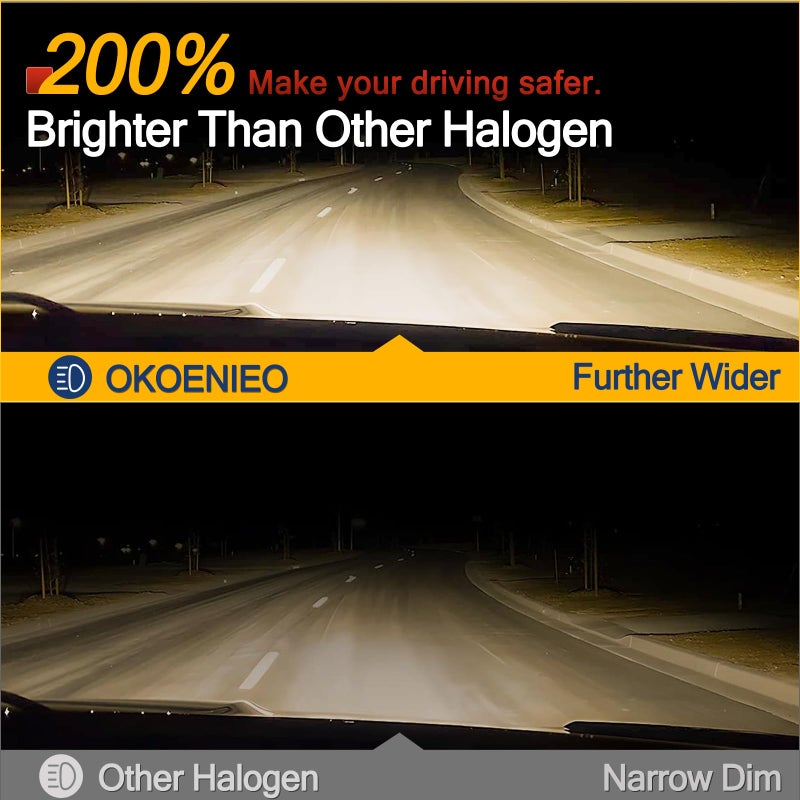 OKOENIEO 9003/H4 Halogen Headlight Bulb,12V 55W Head Lamps,3800K,4000 Lumens,H4 Head Light Bulbs for Car,High and Low Beam,Fog Light Bulb,Pack of 2 - Image 3